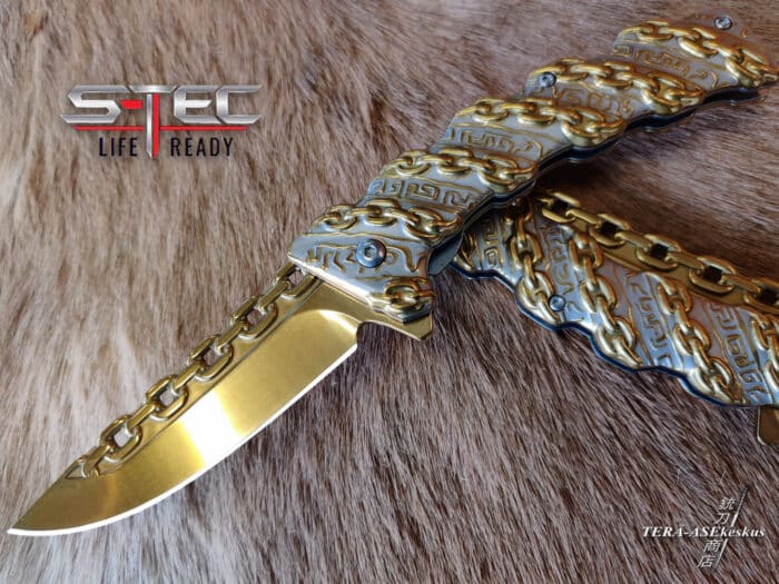 S-TEC Gold Chain A/O Linerlock folding knife