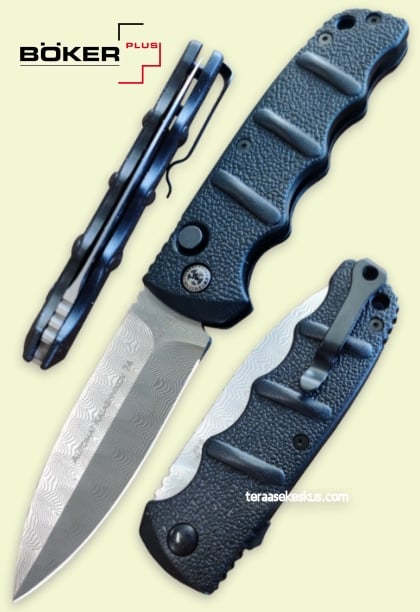 Böker Plus Automatic KALS-74 Spearpoint Damascus folding knife