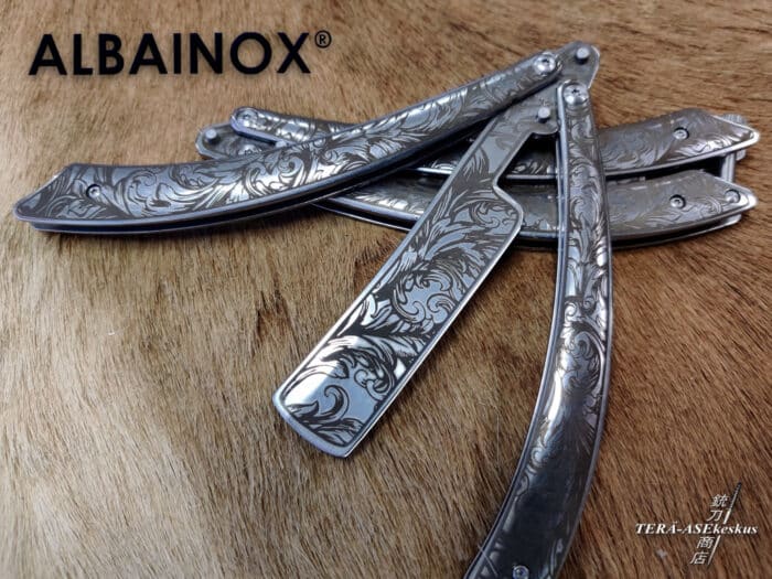 Albainox Antique Engraved Pattern Razor Balisong perhosveitsi