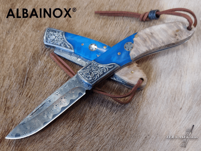 Albainox Handmade Turquoise Slipjoint Damascus Folder