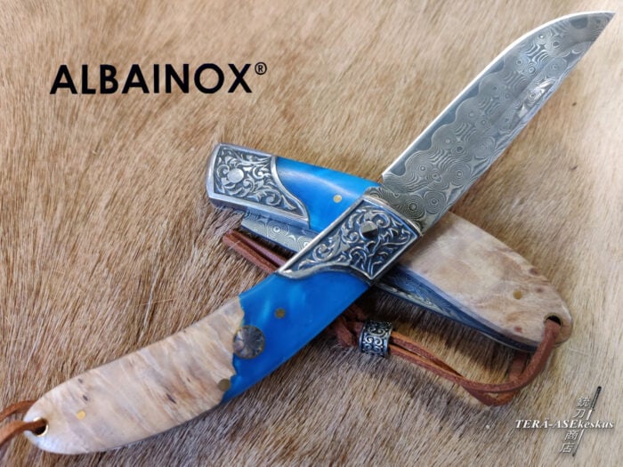 Albainox Handmade Turquoise Slipjoint Damascus Folder