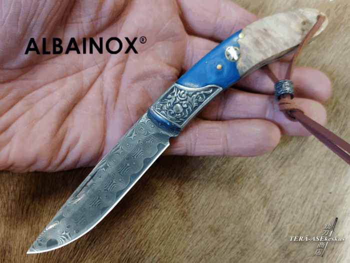 Albainox Handmade Turquoise Slipjoint Damascus Folder