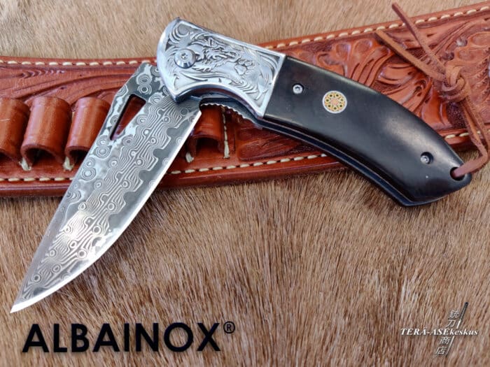 Albainox Premium Handmade Damascus Flipper folding knife