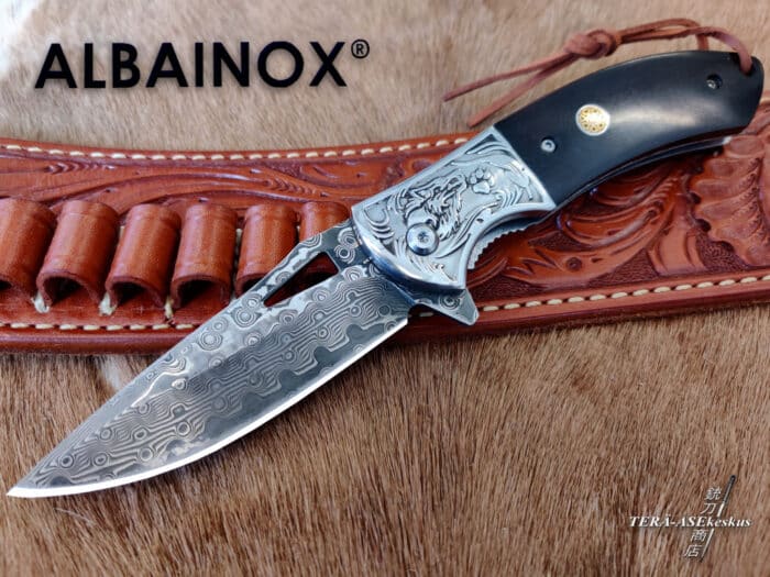 Albainox Premium Handmade Damascus Flipper folding knife