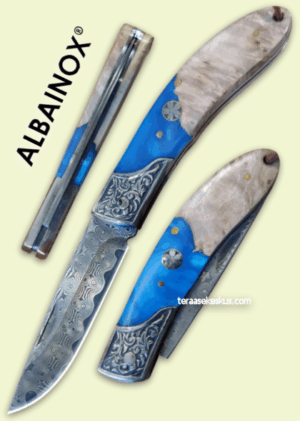 Albainox Handmade Turquoise Slipjoint Damascus Folder linkkuveitsi