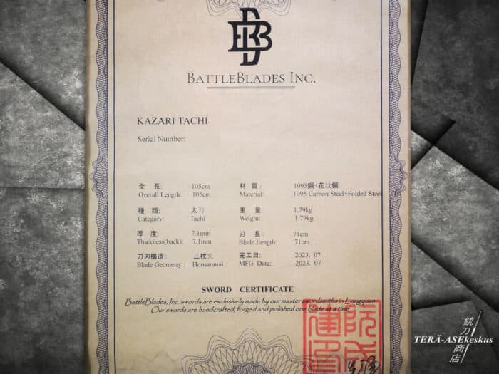 BattleBlades Kazari Tachi japanese sword