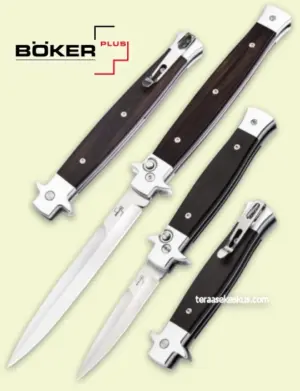 Böker Plus Stiletto 5.0/3.5 Ebony jousitoiminen taittoveitsi