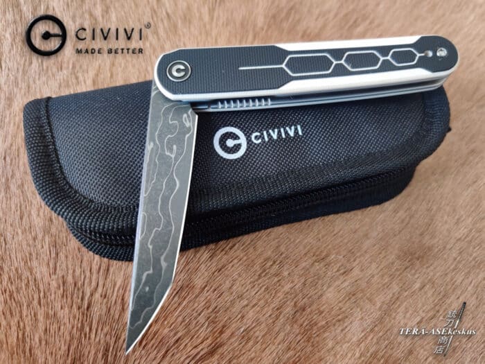 -CIVIVI KwaiQ Damascus Milled Ivory/Black G10 folding knife