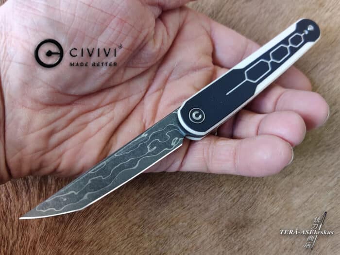 CIVIVI KwaiQ Damascus Milled Ivory/Black G10 folding knife
