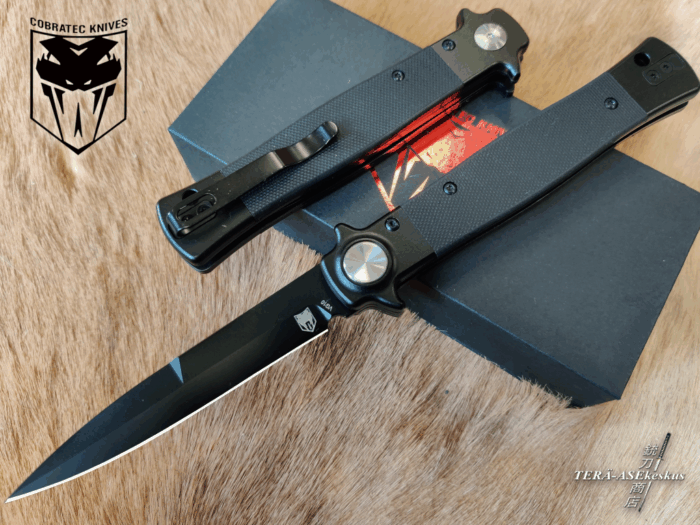 CobraTec Stiletto Button Lock All Black kääntöveitsi