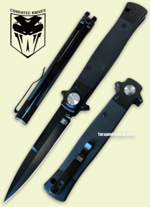 CobraTec Stiletto Button Lock All Black kääntöveitsi