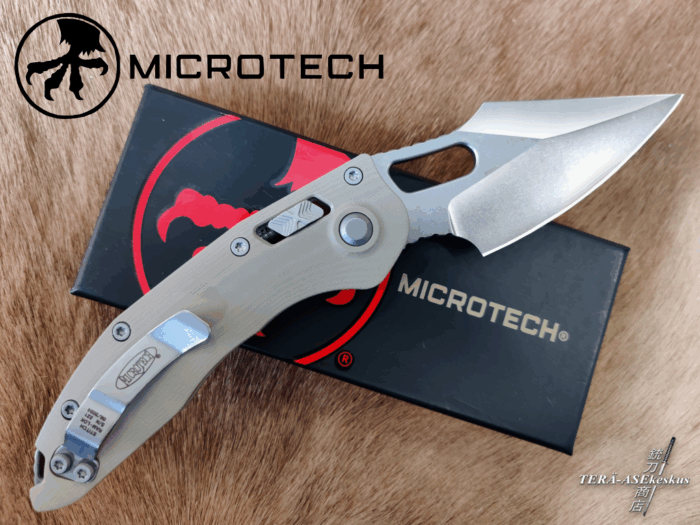 Microtech Stitch Stonewashed Fluted G10 Tan folding knife