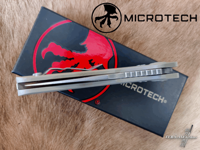 Microtech Stitch Stonewashed Fluted G10 Tan folding knife