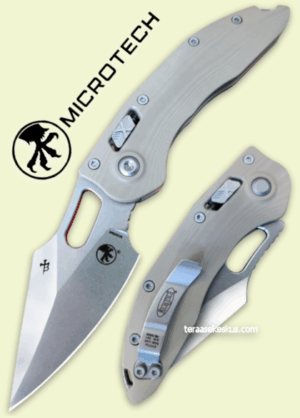 Microtech Stitch Stonewashed Fluted G10 Tan folding knife