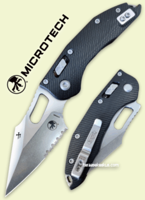 Microtech Stitch Fluted Black G10 Serrated folding knife