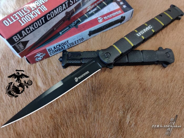 USMC Blackout Colossal Combat Stiletto A/O folding knife